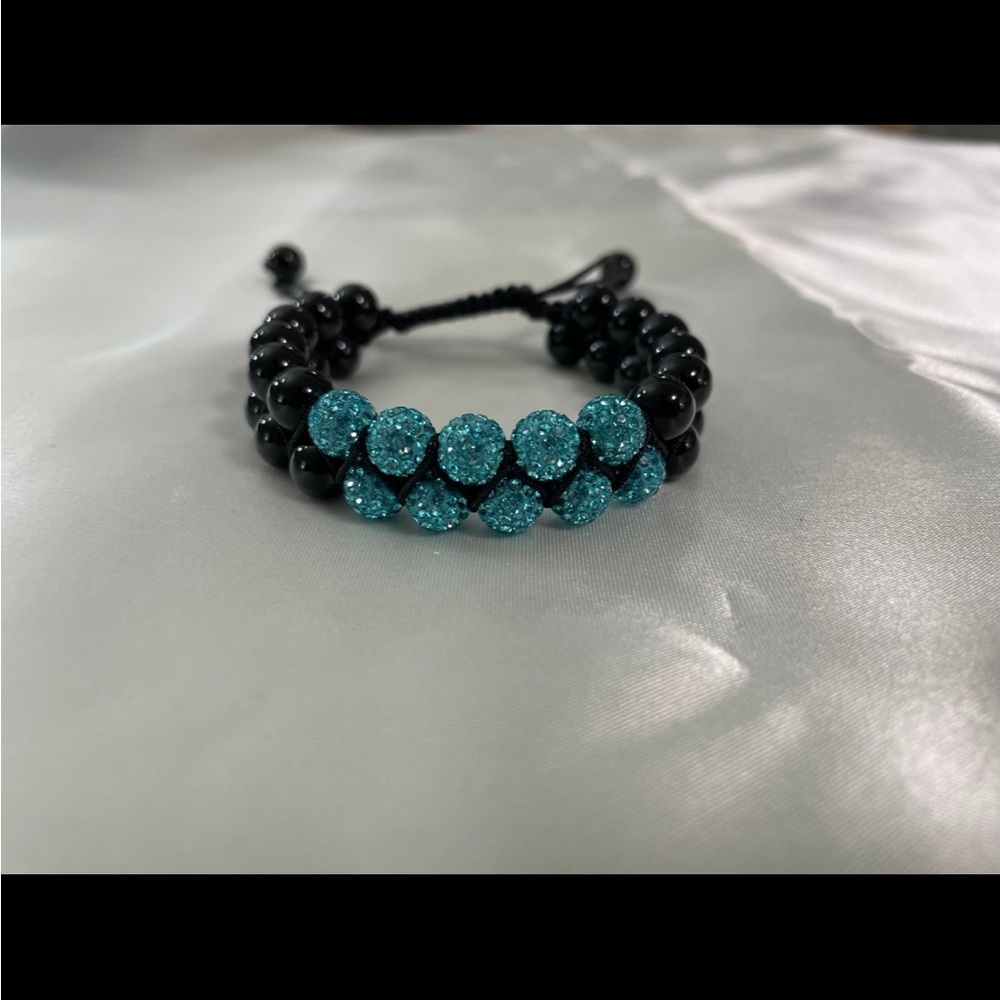 Chic Grey and Sky Blue Beaded Shambala Bracelet